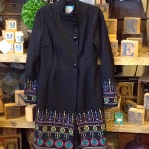 Embroidered wool coat